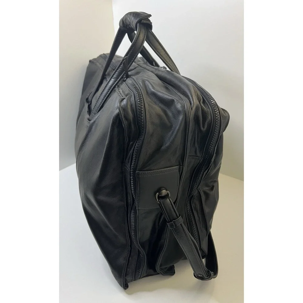 Vintage Stuart Kern America Leather Duffel Bag Black Large LA YULO Private Club